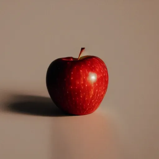 Prompt: a super close up of a year old lone apple sitting on a counter photo - realistic dynamic lighting