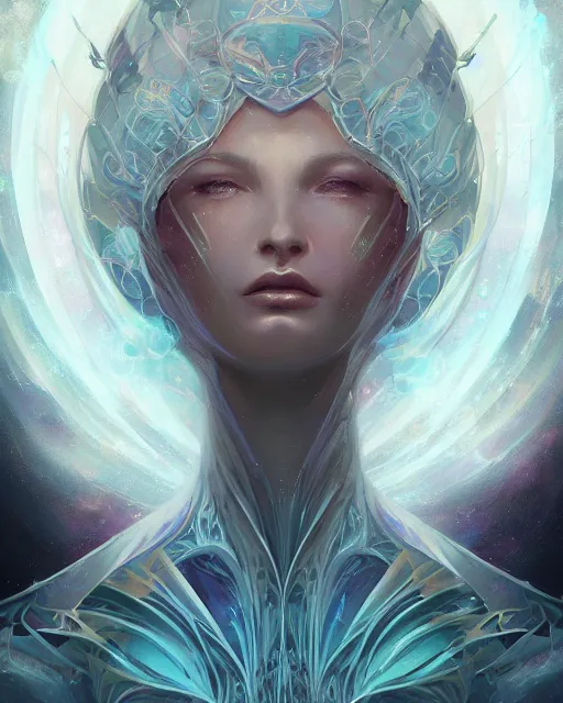 Image similar to portrait of a beautiful cybernetic emanation from the book \'angelarium\', by pete mohrbacher and artgerm and wlop, digital art, highly detailed, intricate, fantasy, mystical, Trending on Artstation HQ, deviantart, unreal engine, 4K UHD image