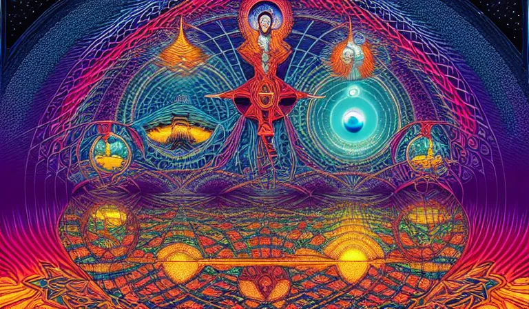 Image similar to an expansive rendering of beautiful and complex interwoven spiritual qi connection between all beings by dan mumford, by jim fitzpatrick, by joe wilson, by jim burns, by victo ngai, by jacek yerka, featured on deviant art, trending on artstation