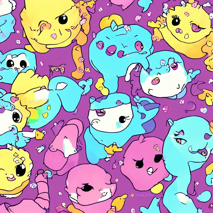 Image similar to Ippity the snuggle monster, anime chibi adorable monster, digital art with gradient shading