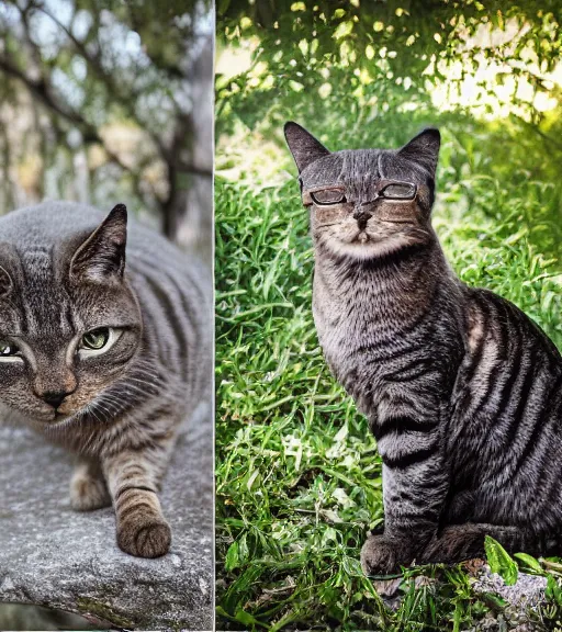 Image similar to award winning 5 5 mm portrait color photo of an admiral cat in full military outfit and aviators, in a park by luis royo. soft light. sony a 7 r iv