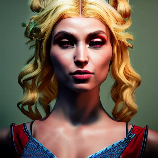 Image similar to fantasy comic book style portrait painting of Lady Gafa with blonde hair dancing, unreal 5, DAZ, hyperrealistic, octane render, cosplay, RPG portrait, dynamic lighting