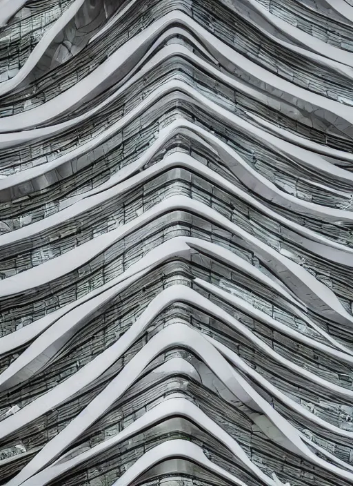 Image similar to a photo of a futuristic biomimicry oasis facade + the facade is elegant and made of a biomimicry nature with ornate patterns + photo taken on a misty morning + architectural photography, 8K, photorealistic