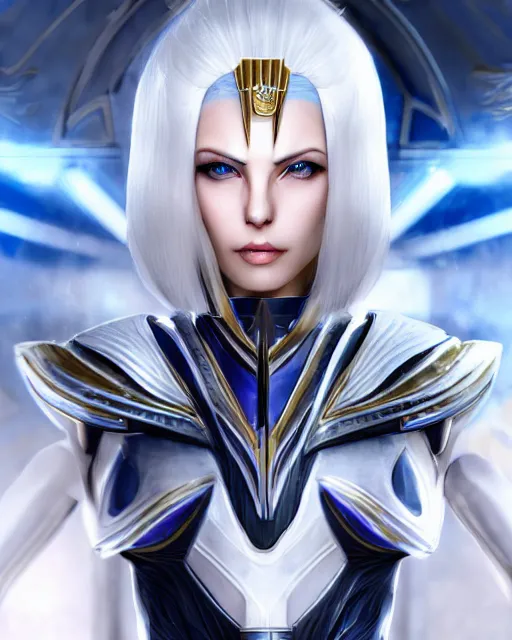 Prompt: perfect white haired attractive egyptian goddess, warframe armor, beautiful, symmetric, dreamy, half asian, pretty face, blue eyes, charlize theron, detailed, scifi platform, laboratory, experiment, 4 k, ultra realistic, epic lighting, android body, illuminated, cinematic, masterpiece, art by akihito tsukushi, voidstar