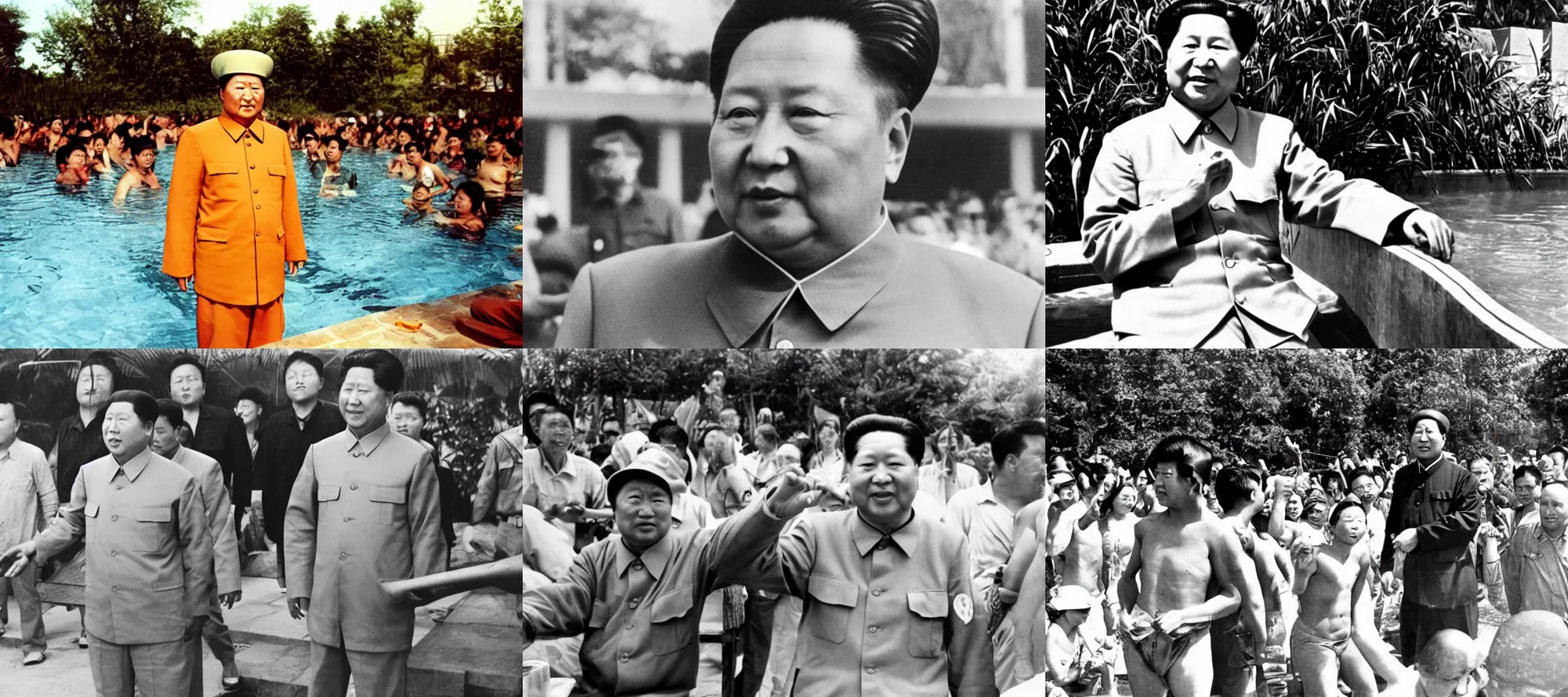 Prompt: mao zedong at a pool party