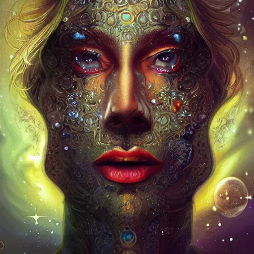 Image similar to Very very very very highly detailed mystic, enigmatic, strange portrait with galaxy, roses, shark's teeth by Mozart, intricate, extremely detailed, digital painting, artstation, concept art, smooth, sharp focus, illustration, intimidating lighting, incredible art,