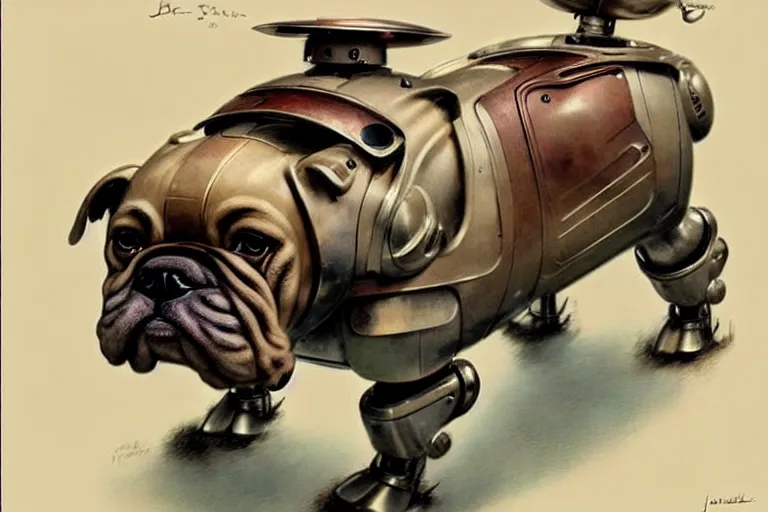 Image similar to ( ( ( ( ( 1 9 5 0 s retro future robot bulldog. muted colors. ) ) ) ) ) by jean - baptiste monge!!!!!!!!!!!!!!!!!!!!!!!!!!!!!!