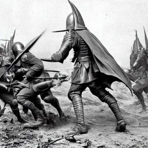 Image similar to vintage photograph of sauron fighting in ww 1