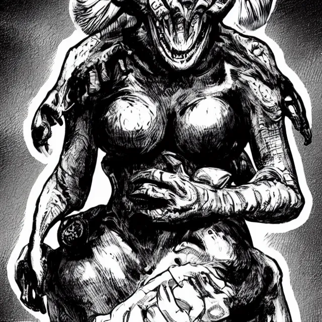 Prompt: a monstrous female humanoid glowing deathclaw dressed like a homeless person in the style of a vintage comic books trending on artstation deviantart pinterest detailed realistic hd 8 k high resolution