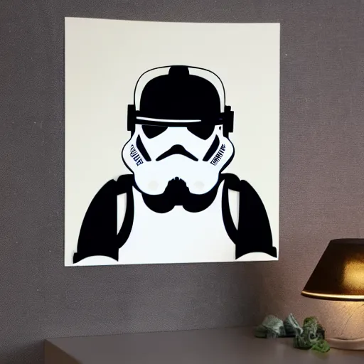 Image similar to individual furry stormtrooper silk screen portrait beeple style