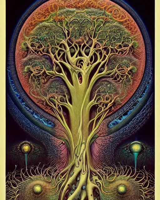 Image similar to tree of life by roger dean and andrew ferez, art forms of nature by ernst haeckel, divine chaos engine, symbolist, visionary, art nouveau, botanical fractal structures, organic, detailed, realistic, surreality