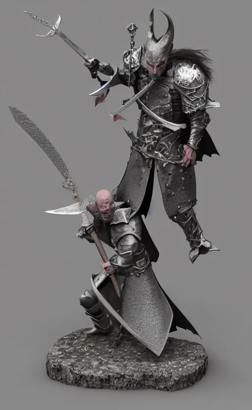 Prompt: Realistic Grey Goblin wearing cape and medieval armor holding a sword, 3D society, trending on artstarion, DND character, by Hirohiko Araki, 8K resolution, miniature, small character, beautiful