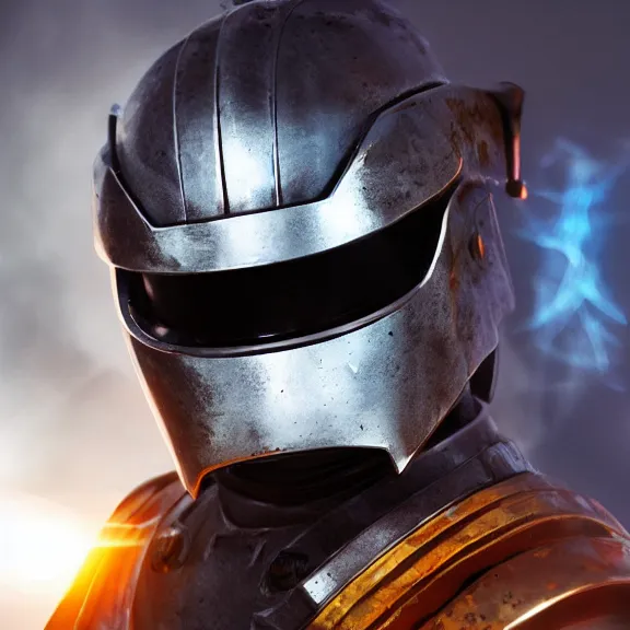 Image similar to advanced metal samurai helmet, glowing visor, splash art, movie still, cinematic lighting, dramatic, octane render, long lens, shallow depth of field, bokeh, anamorphic lens flare, 8k, hyper detailed, 35mm film grain