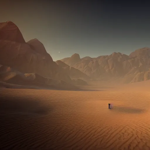 Image similar to A lonely traveller in a desert world, award winning, trending on artstation, unreal engine