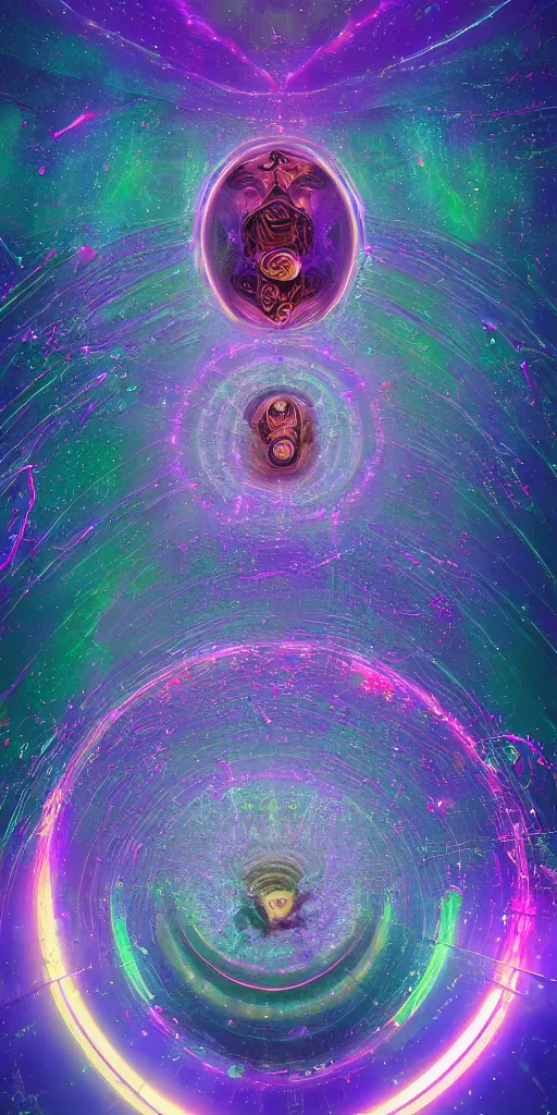 Prompt: a psychedelic fractal portal into an interstellar event horizon spanning galaxies, art by Julius Horsthuis, trending on artstation, beeple, digital art, black hole time portal, deep space, third eye, multiverse, 8K