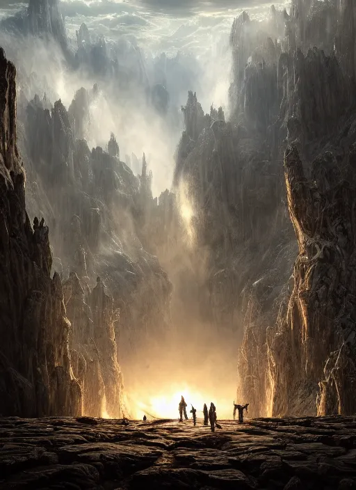 Prompt: medieval adventurers with one angry dragon in the lord of the rings scenery landscape, inside an enormous alien cathedral, portal to another dimension in the sky, highly detailed, cinematic lighting, perfect composition, 4 k, gustave dore, derek zabrocki, greg rutkowski, beksinski, octane render