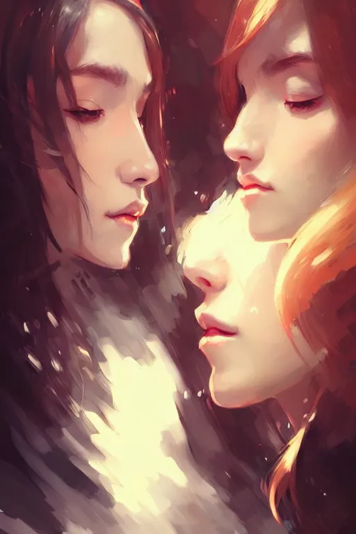 Prompt: portrait of two wise and very beautiful women reviewing some texts, art by guweiz, intricate, elegant, highly detailed, smooth, sharp focus, artstation