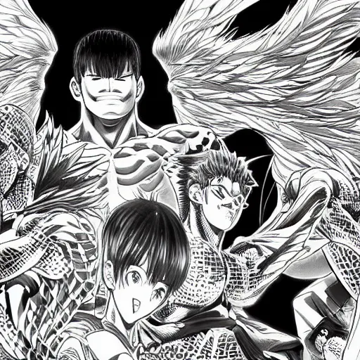 Image similar to manga, black and white illustration, by yusuke murata, highly detailed, focused