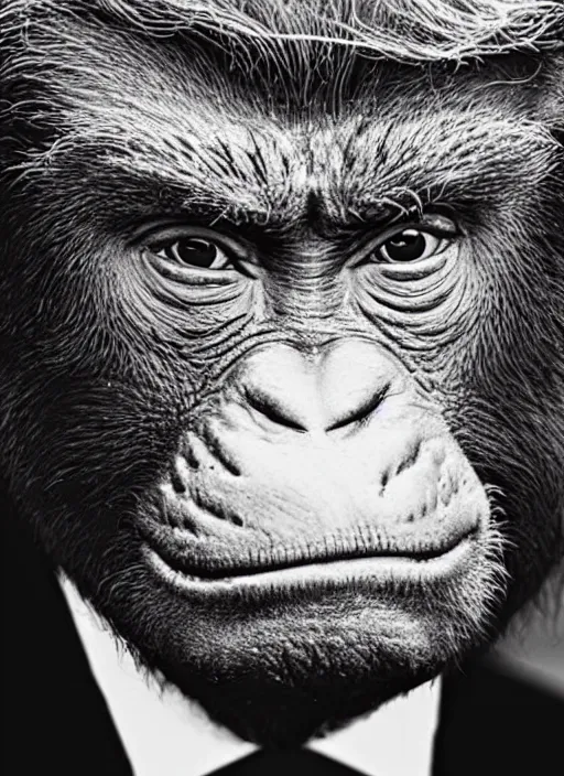 Prompt: a portrait photograph of Donald Trump as a great ape, a stunning portrait of Donald Trump as an ape, DSLR photography