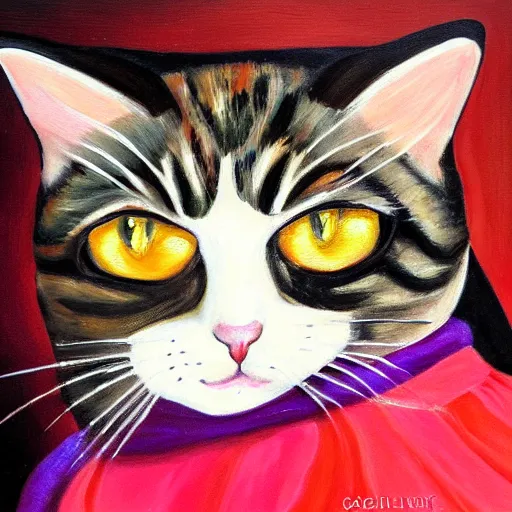 Prompt: painting of babushka cat