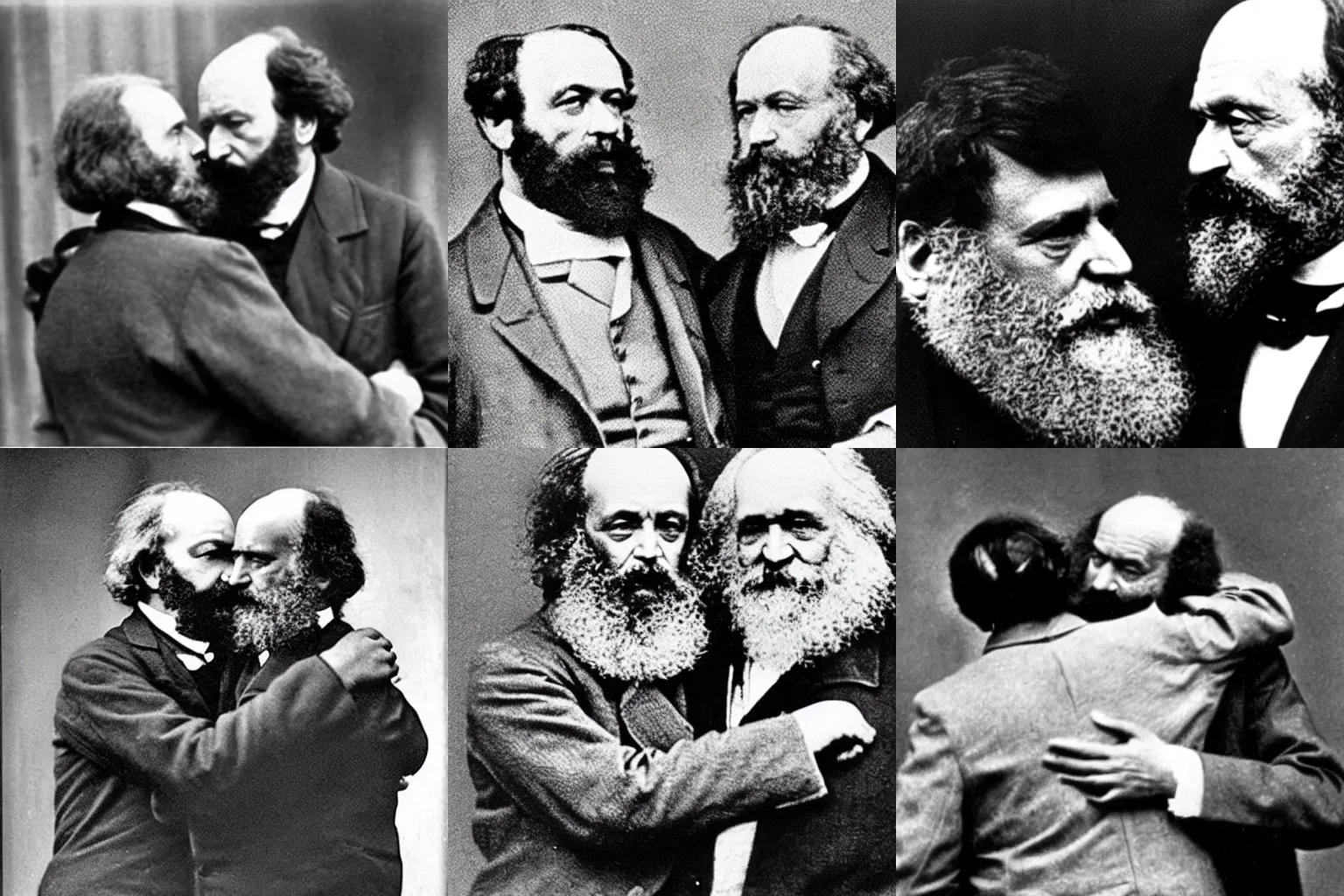 Prompt: Karl Marx hugging John Stuart mill