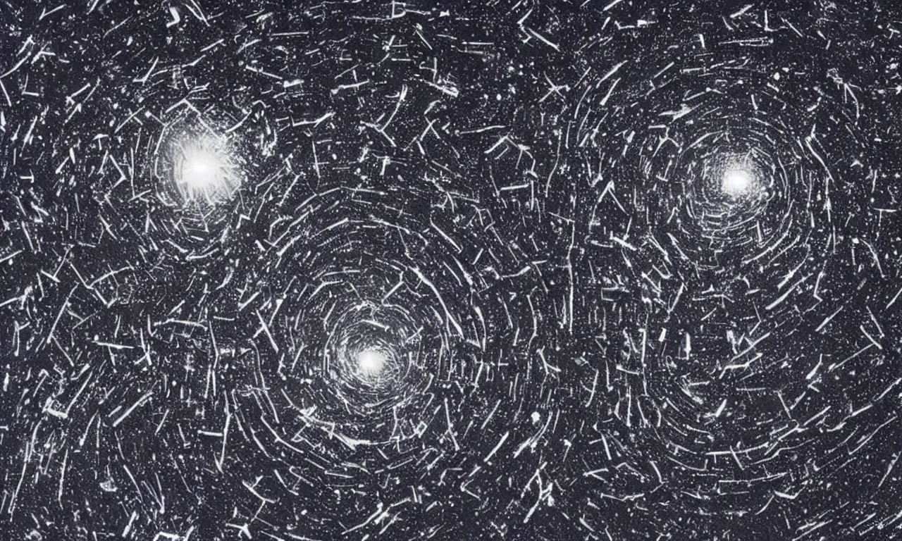 Image similar to space junk forms tiled vortex in empty dark space