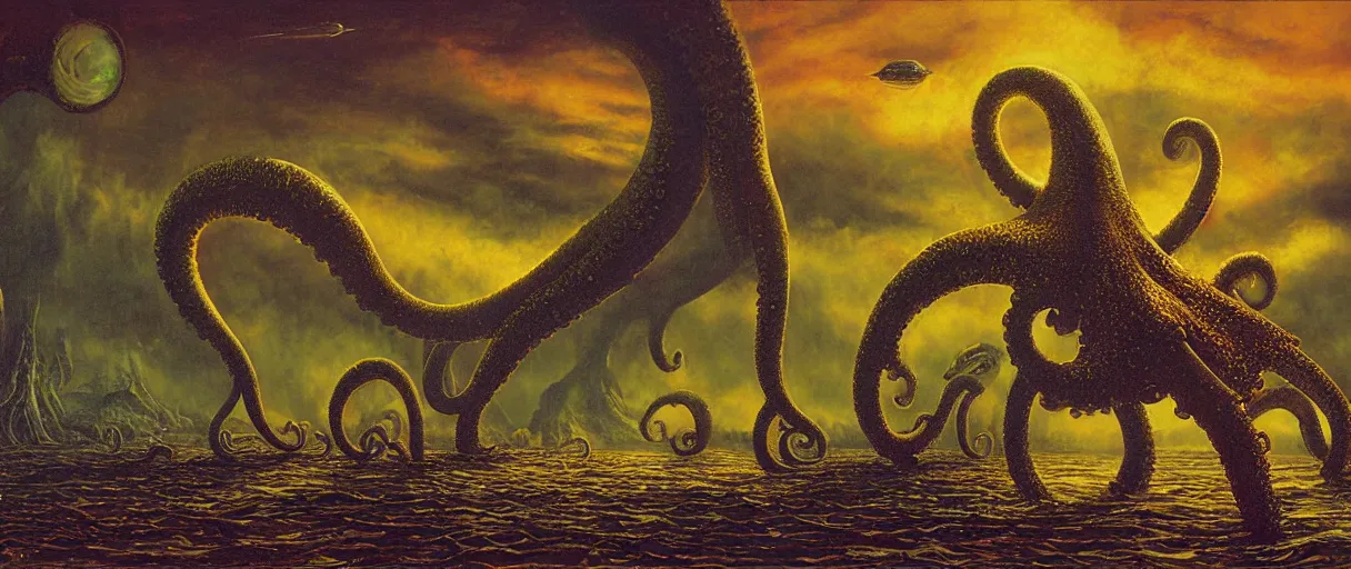 Prompt: the cephalopod monster by Tim white , cinematic atmosphere, establishing shot