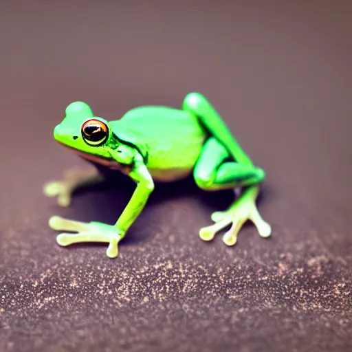 Prompt: macro photo of a neon pink frog