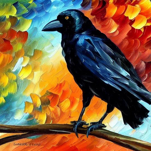 Image similar to oil painting of a crow by leonid afremov