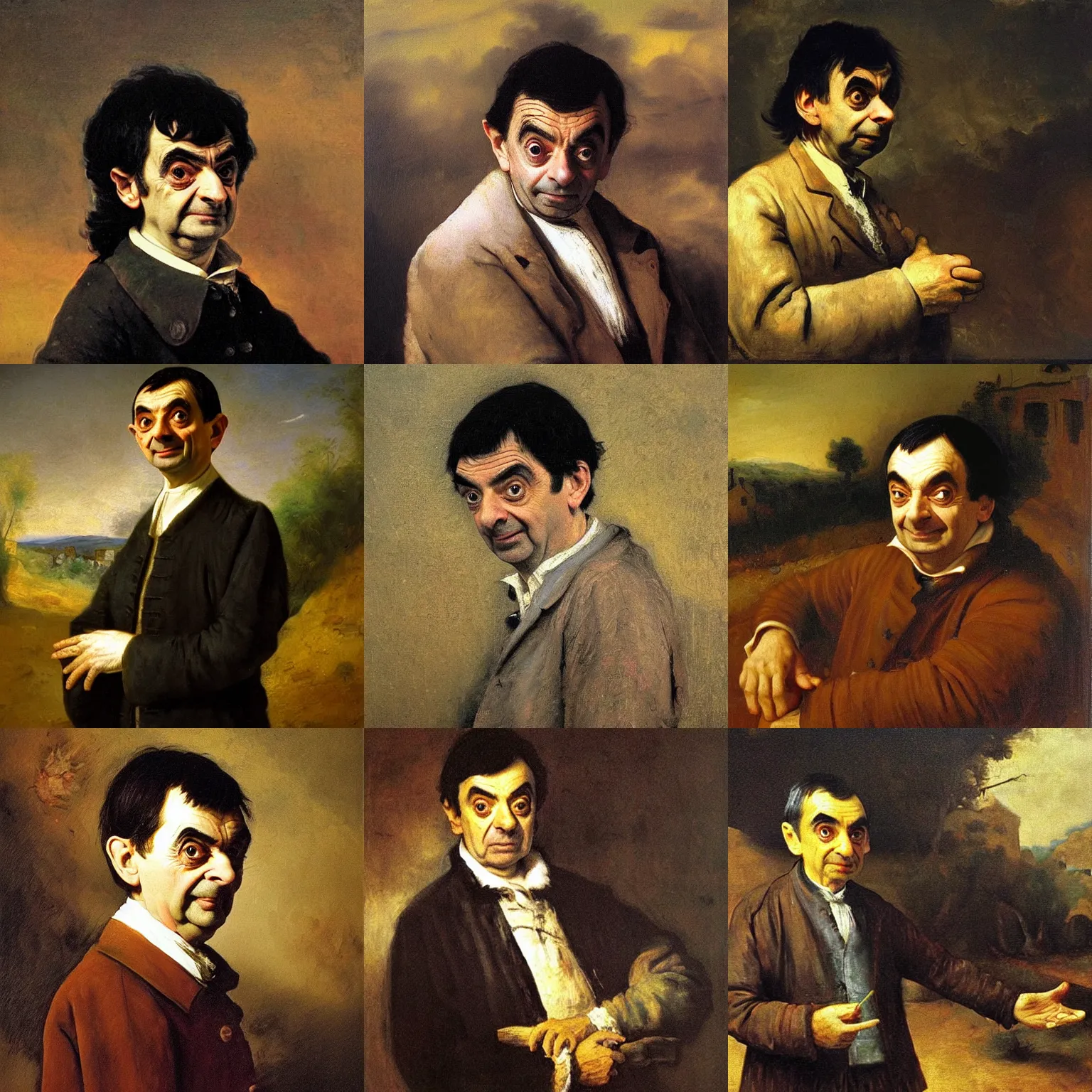 Prompt: mr bean in a serbian village, famous oil painting by goya and rembrandt, 8 k