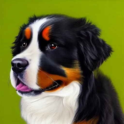 Image similar to portrait of a cute bernese dog, art by elke vogelsang, 8 k ultra realistic, trending on artstation, 4 k, hyperrealistic, focused, extreme details, unreal engine 5, cinematic, masterpiece