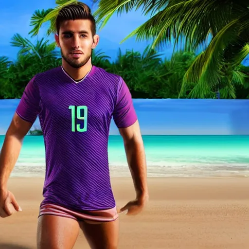 Prompt: a realistic detailed photo of a guy who is handsome soccer player who is taking part in love island