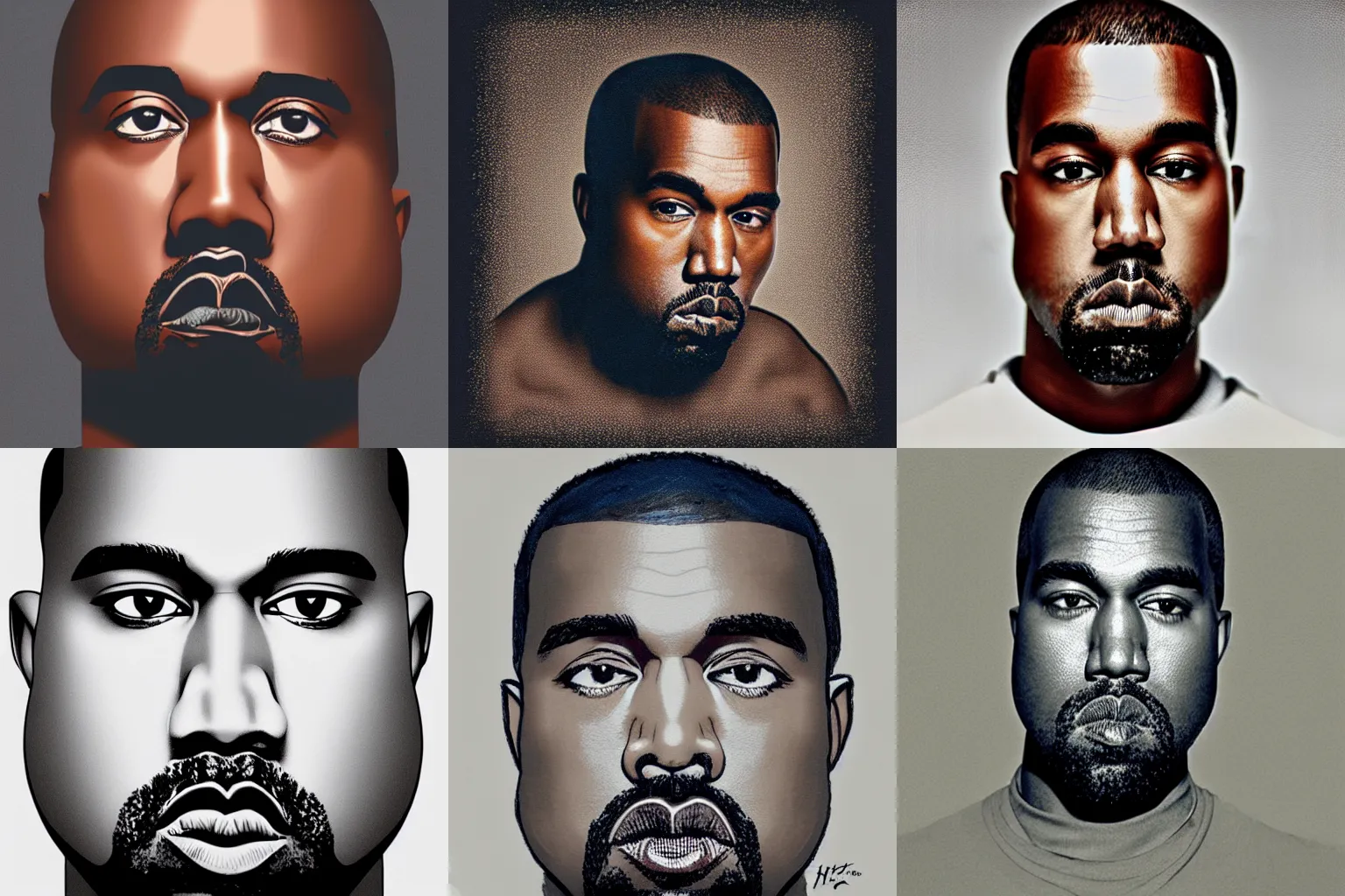 Prompt: Portrait of kanye west in the style of Cheng, Hsiao-Ron
