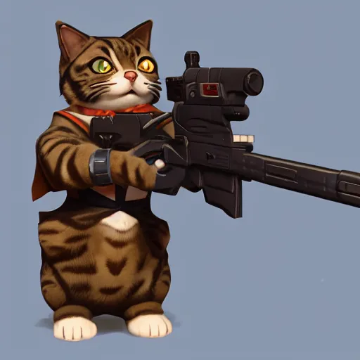 Image similar to a cat that is holding a gun in its hand, concept art by senior character artist, featured on polycount, sots art, concept art, sketchfab, 2 d game art