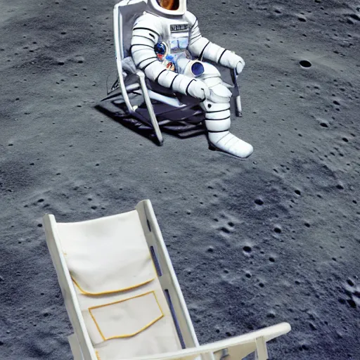 Image similar to An astronaut sitting in a lawn chair on the moon, photo, highly detailed, photorealistic, high quality, 4k