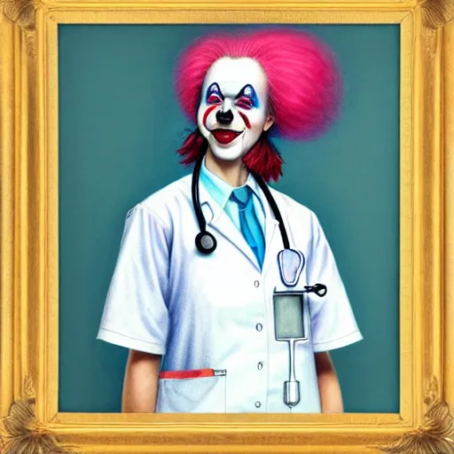 Image similar to clowncore pastel punk young hospital nurse wearing stylish uniform. detailed, portrait, 8 k, artwork by jean - baptiste monge