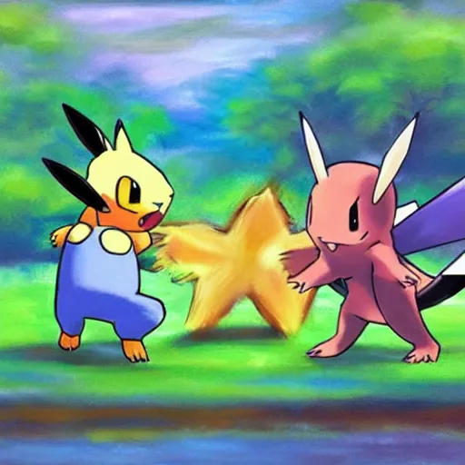 Image similar to impressionist pokemon battle