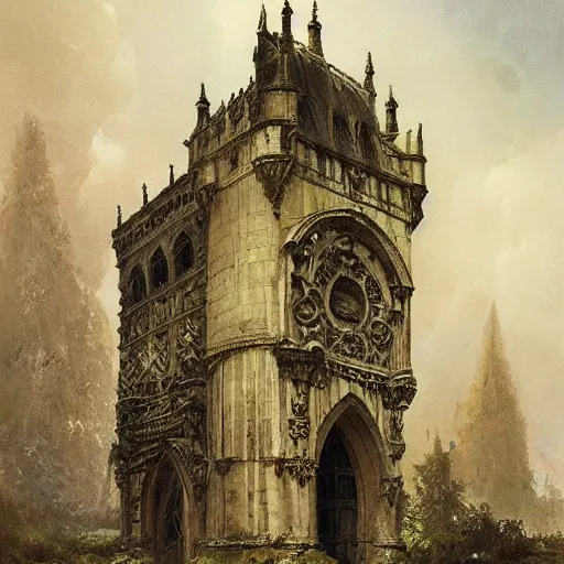 Image similar to Jean-Baptiste Monge and Alex Ross a artwork of a gothic revival castle gatehouse