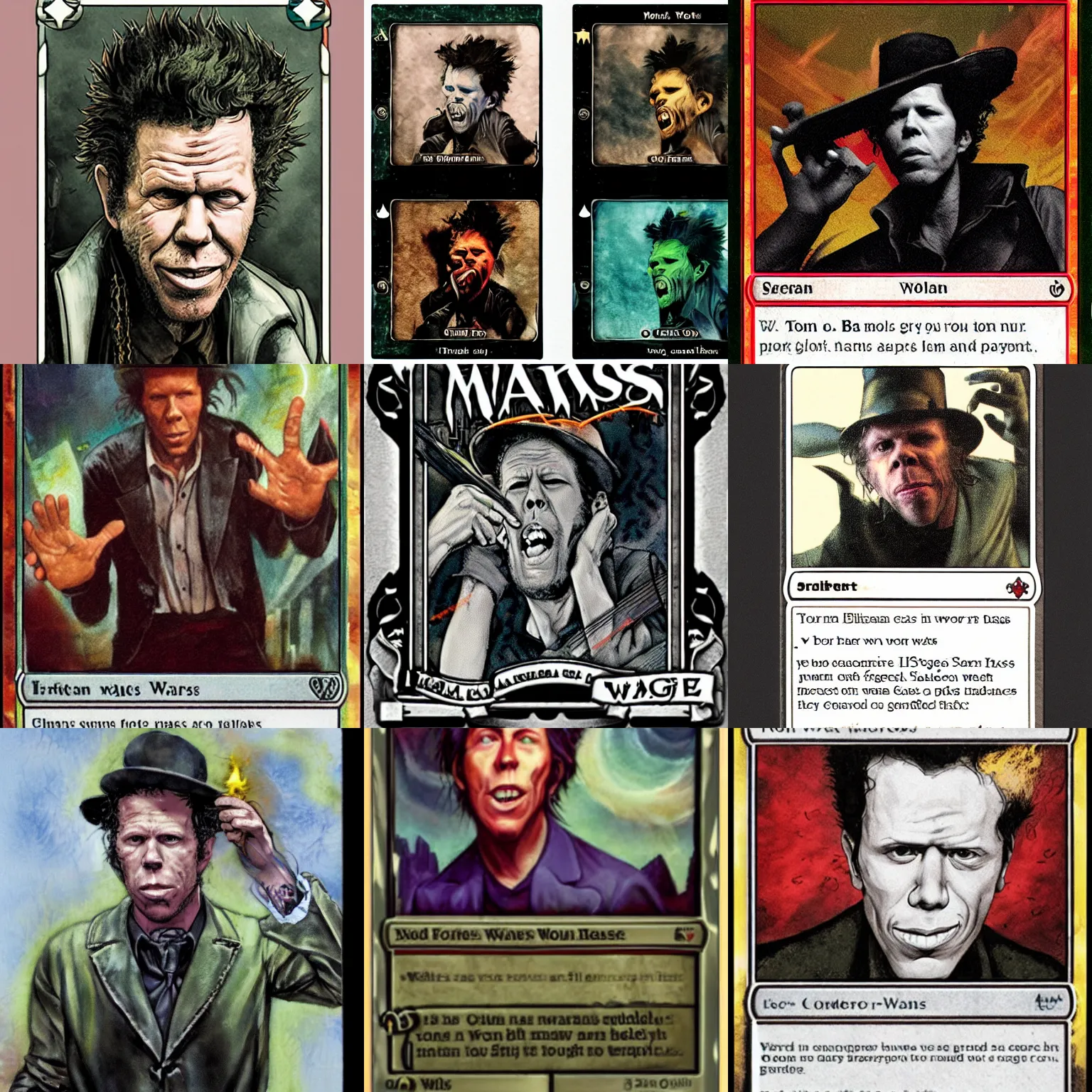 Prompt: Tom Waits as a magic the gathering card