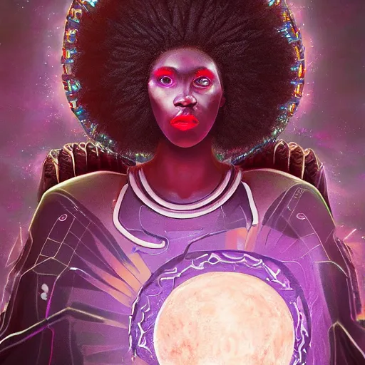 Prompt: afrofuturistic techno - mage uploading ancestral knowledge to the uni - mind interface, dark fantasy, occult, hyperrealistic, high - quality, surrealist painting, artstation