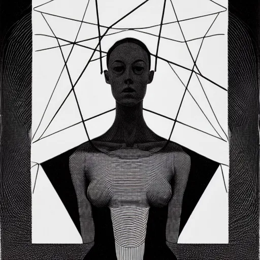 Image similar to white dry needle print polish poster conceptual figurative post - morden monumental portrait made by escher, highly conceptual figurative art, intricate detailed illustration, controversial poster art, polish poster art, geometrical drawings