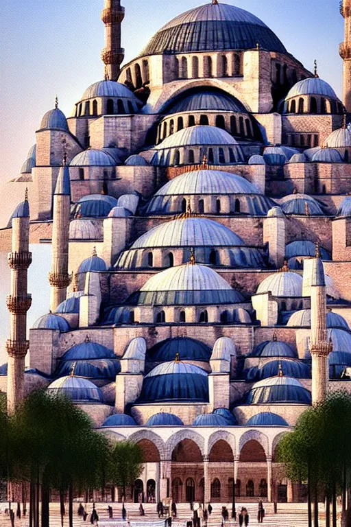 Prompt: a giant mosque in istanbul, digital art, realistic, artstation, soft colours, cinematic