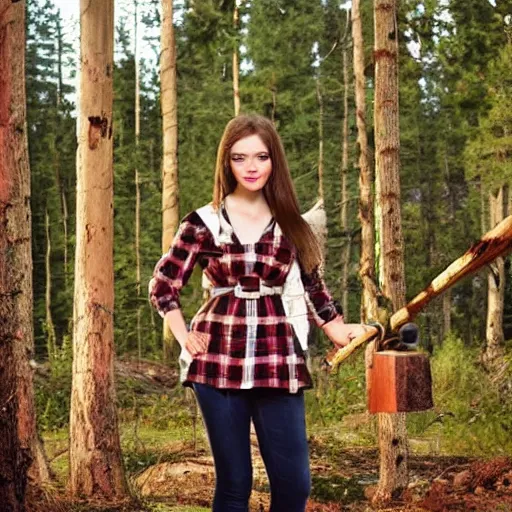 Prompt: photo of a pretty young woman who is a finnish lumberjack