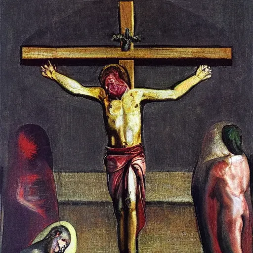 Image similar to study for a figure at the base of the crucifixion, boris johnson, francis bacon painting