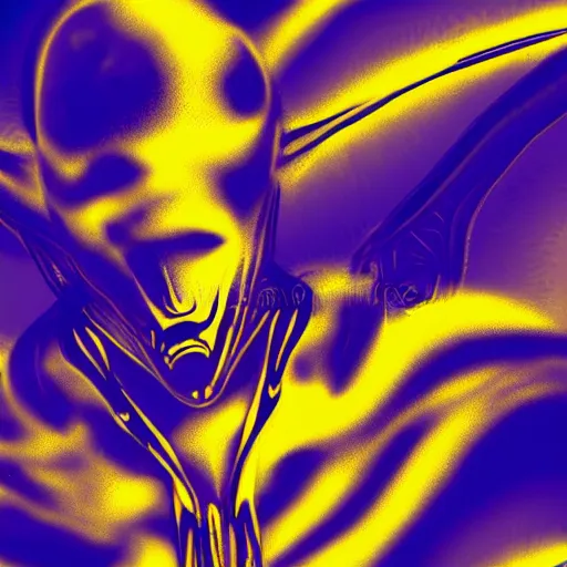 Image similar to human man that resembles a wasp morh in surreal sketch style, blue and yellow gradient, noise, ultrafine detail, hd 8k, logo illustration