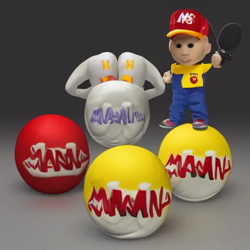 Image similar to a single yellow m & m candy with white arms and legs holding a microphone, a yellow sphere wearing a white baseball cap, eminem as a m & m candy standing on a floor covered with m & m candies, m & m candy dispenser, m & m plush!!!, unreal engine, studio lighting, unreal engine, volumetric lighting, artstation