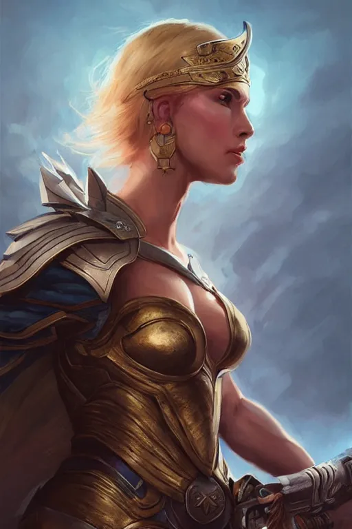 Image similar to amazon valkyrie athena, d & d, fantasy, portrait, highly detailed, headshot, digital painting, trending on artstation, concept art, sharp focus, illustration, art by artgerm and greg rutkowski and magali villeneuve