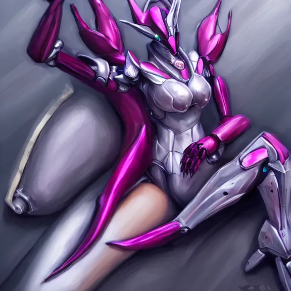 Prompt: very close up foot pov shot, detailed foot shot, feet art pov, hyperdetailed elegant beautiful stunning hot anthropomorphic mecha female goddess dragon laying down showing detailed mecha dragon claws at camera, furry paw pov art, anthro paw pov art, sharp silver armor fuchsia skin, sleek legs, warframe destiny fanart, giantess art, dragon paws, octane