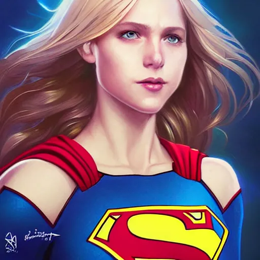 Prompt: Portrait of Supergirl, DC Super Hero Girls, blue eyes, intricate, elegant, highly detailed, digital painting, artstation, concept art, smooth, sharp focus, illustration, art by artgerm and greg rutkowski and alphonse mucha