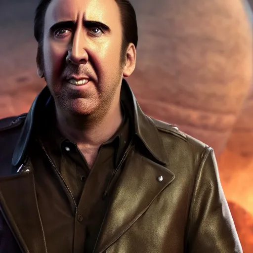 Image similar to nicolas cage in a pixar movie, octane render, highly detailed digital art, digital photography, concept art, unreal engine, 4k, 8k, ultra HD, fun, laughs, dark humour